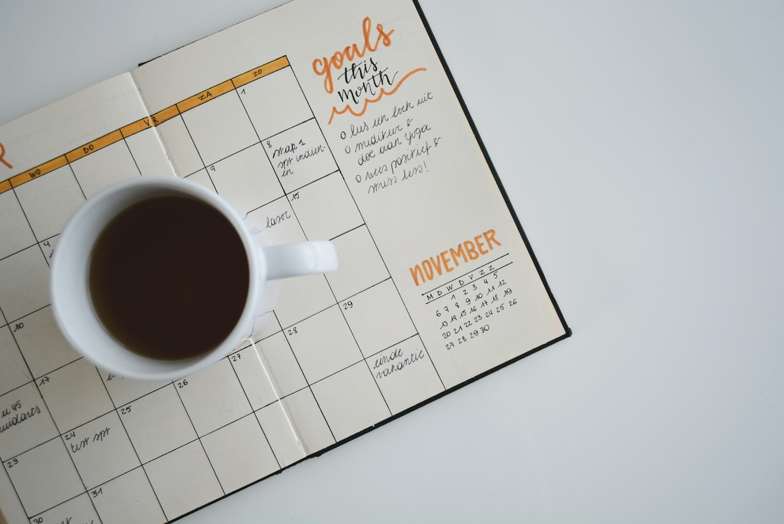 A wall calendar in a working office